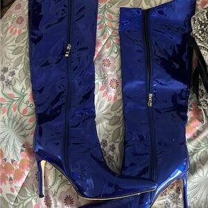 Shiny Blue Knee-High Boots